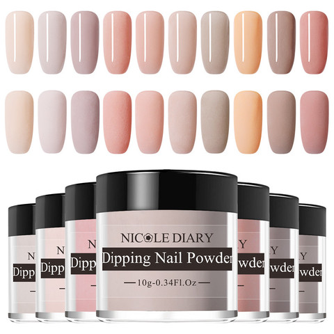 NICOLE DIARY 10g Nude Series Powder Set  French Dipping Nail Glitter Without Lamp Cure Dip Nail Powder  Art Design ► Photo 1/6