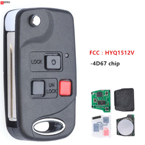 Keyecu New 3 button Replacement Flip Remote Key Fob for Lexus GX470 LX470 2003 2004 2005 HYQ1512V with 4D67 chip ► Photo 1/4