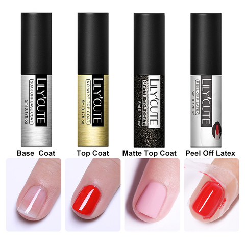 LILYCUTE 5ML Top Base Coat Soak Off UV Gel Nail Polish Semi Permanent Peel Off Latex No Wipe Cracking Remove Base Coat Varnish ► Photo 1/6