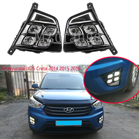 2PCS LED DRL fog lights for Hyundai IX25 Creta 2014 2015 2016 Headlight Daytime Running Light Fog Lightg Lamp Cover Car- styling ► Photo 1/6