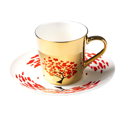 Mirror coffee cup Specular reflection love tree ceramic cups and saucers with scoop european style coffeeware ► Photo 1/4