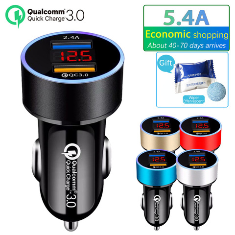 QC3.0+2.4A Dual USB Car Charger LCD Display 12-24V Cigarette Socket Lighter Fast Charger Power Auto USB Adapter Upgraded ► Photo 1/6