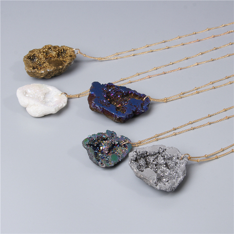 2022 New fashion Irregular Natural Stone Pendant Necklaces white gray rainbow Multi Spar Quartz druzy Crystals Necklace Jewelry ► Photo 1/6