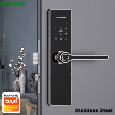 RAYKUBE Tuya Wifi Smart Door Lock Fingerprint Password 13.56mhz Card Keyless Unlock Front Handle 304 Stainless Steel X6 ► Photo 1/6