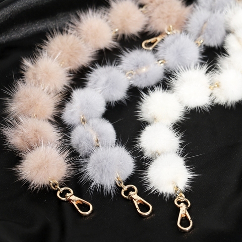 Replacement Bag Strap Real Mink Fur Ball Pompom Handbag Shoulder Handle For Women Purse Belts Charm Winter Accessories R35 ► Photo 1/4