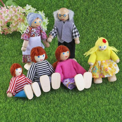 7pcs Happy Doll Family Wooden Joint Puppet Maumet Including Grandparents for Kids Fun Role Playing ► Photo 1/6