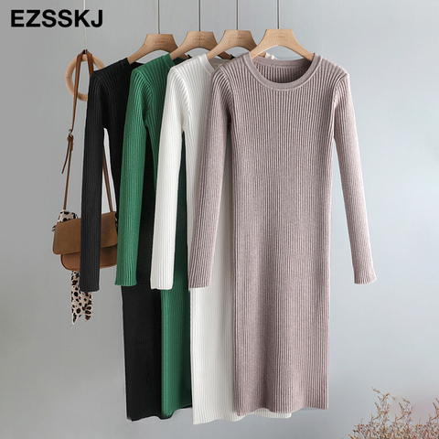 elegant Autumn Winter basic Maix  Sweater dress women solid bodycon Thick dress Female Jumper O-neck slim knit dress Long sleeve ► Photo 1/6