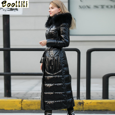 Boollili 2022 Women's Winter Down Jacket Long Coat Large Raccoon Fur Collar 90% White Duck Down Coat Slim High-end Warm Parka ► Photo 1/5