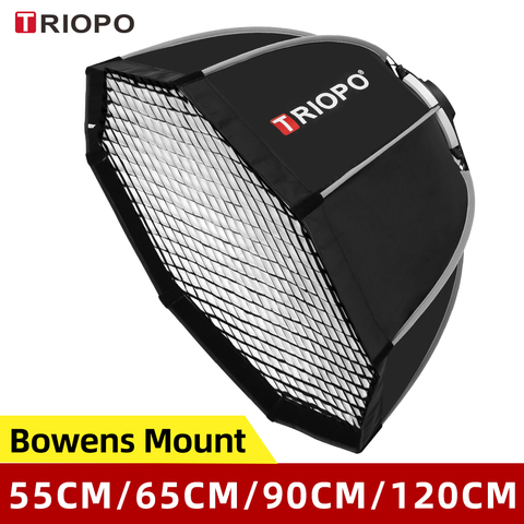 Triopo 55cm 65cm 90cm 120cm Photo Portabe Bowens Mount Octagon Umbrella Softbox + Honeycomb Grid Outdoor Soft Box for Flash ► Photo 1/6