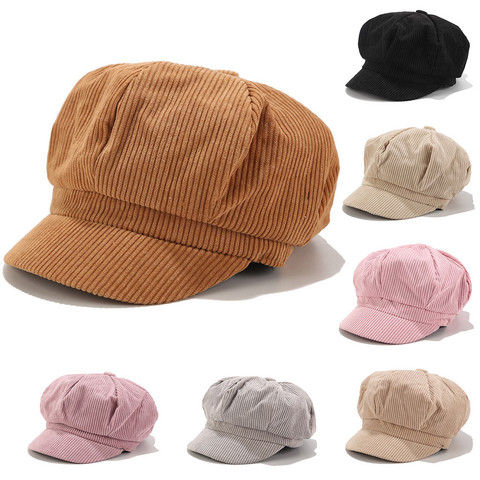 Women Vintage Bomber Hats Winter Solid Corduroy Casual Hat Beret Literary Retro Cap Korean Painter Newsboy Foldable Berets Beret ► Photo 1/6