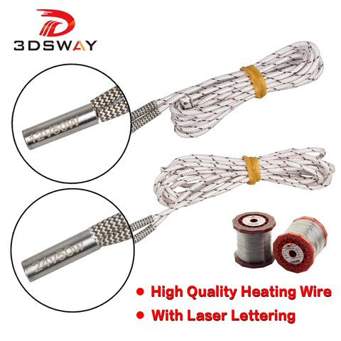 3DSWAY 3D Printer Parts 1M/2M Heater 12V 24V 50W Heating Tube 6*20mm for High Temperature Filament Hotend Kit Heating Pipe ► Photo 1/5