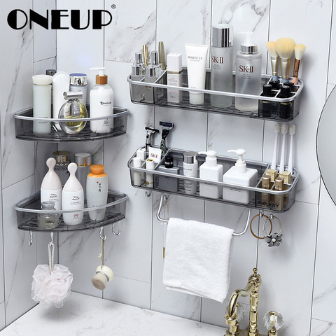 ONEUP Drainable Bathroom Shelf Cosmetic Towel Storage Rack With Hooks Wall Shower Corner Shelf Organizer Bathroom Accessories ► Photo 1/6