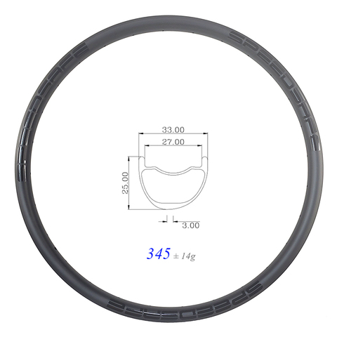 345g 650B MTB XC SL 33mm asymmetric hookless tubeless carbon rim 25mm deep 27mm inner wide 24 28 32 Holes 27.5er mountain wheel ► Photo 1/5