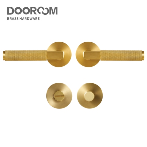 Dooroom Knurled Brass Door Lock Set Modern Interior Bedroom Bathroom Double Wood Door Lever Set Dummy Privacy Passage Lock ► Photo 1/6