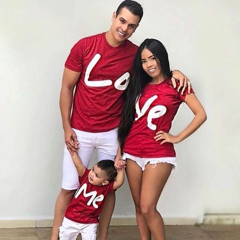 family matching clothes mother father daughter son kids baby T-shirt Parent-child Red Letter Print T-shirt Short Sleeve Tops ► Photo 1/5