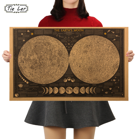 TIE LER Large Vintage Retro Paper Earth Moon World Map Poster Wall Chart Home Decoration Wall Sticker ► Photo 1/6