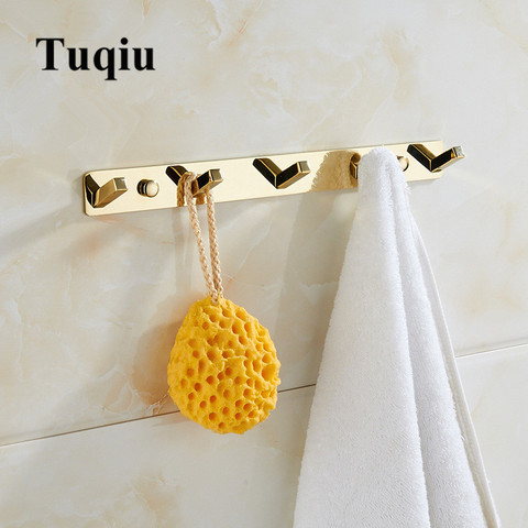 Tuqiu Robe Hooks Clothes Hat Hook Row Gold Towel Hanger Wall Mounted  Bathroom Robe Hook Bath Hardware Set Kitchen Hanger ► Photo 1/6