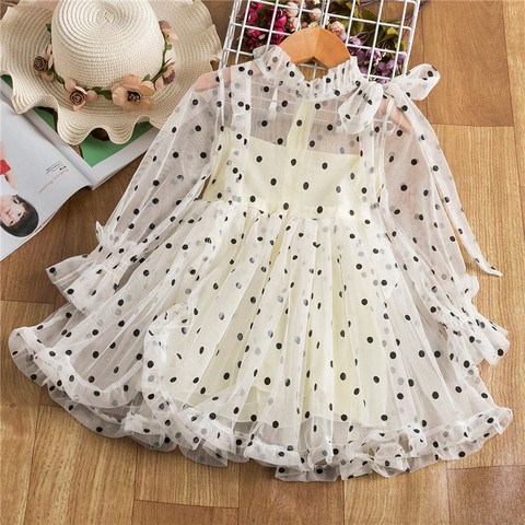 Kids Princess Dress For Girls Spring Summer Mesh Lace Full Sleeve Polka Dot Dresses Cute Children Elegant Birthday Party Costume ► Photo 1/6