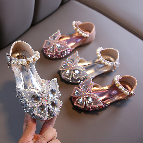 Girls Sequin Lace Bow Kids Shoes Girls Cute Pearl Princess Dance Single Casual Shoe 2022 New Children's Party Wedding Shoes D721 ► Photo 1/6