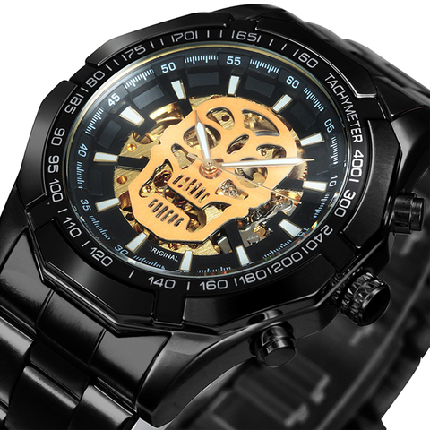 WINNER Official Mens Watches Top Brand Luxury Automatic Mechanical Watch Men Steel Strap Hip Hop Skull Skeleton Dial Wrist Watch ► Photo 1/6