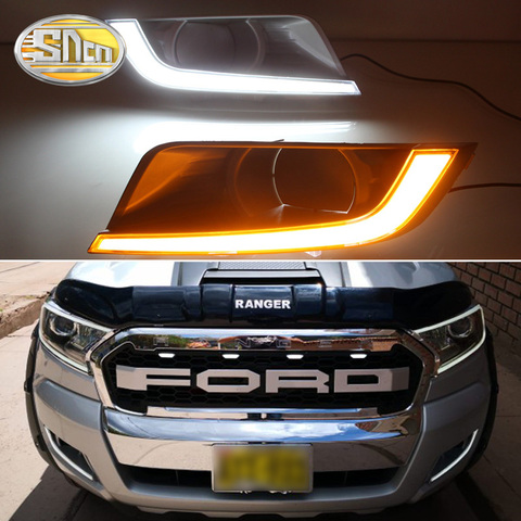 SNCN 2PCS LED Daytime Running Light For Ford Ranger 2015 2016 2017 2022 Turning Yellow Signal Relay Waterproof Car 12V LED DRL ► Photo 1/6