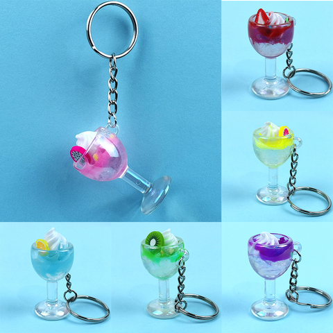 Acrylic Cute Keychain Ice Cream Pearl Milk Tea Drink Bottle Keyring Bag Pendant Couples Women Men Girl Gift Trinket Dropshipping ► Photo 1/6