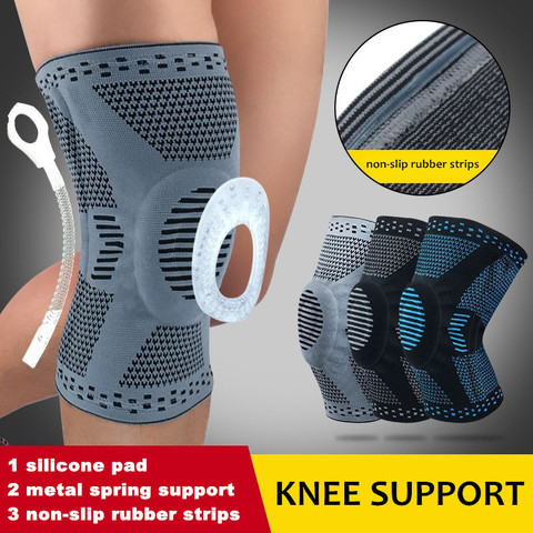 Sports Basketball Knee Pad Silicone Spring Compression Elastic Knee Support Brace Volleyball Running Patella Support L584 ► Photo 1/6