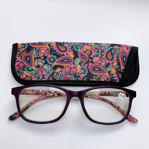 Womens Pocket Printed Reading Glasses with Matching Pouch Spring Hinge Presbyopic Reading Glasses +1.0 1.5 2.0 2.5 3.0 3.5 4.0 ► Photo 1/6