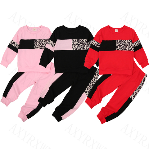 2-7Y Children's Clothing Sets Fashion Autumn Toddler Kids Girls Leopard Print Sweatshirts Tops+Pants Sports Clothes Tracksuits ► Photo 1/6