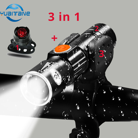 3 in1 8000 Lumen Bike Bicycle Light Set USB rechargeable LED Waterproof Super Bright Zoom Headlight Rear light  MTB Bike Light ► Photo 1/6