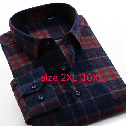 New Fashion Super Large High Quality Thicker Male Dress Shirts Flannel Plaid Men Long Sleeve Plus Size 2XL-5XL6XL7XL8XL9XL10XL ► Photo 1/4