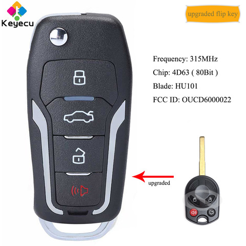 KEYECU Upgraded Flip Remote Car Key With 4 Button 4D63 Chip 315MHz - FOB for Ford C-MAX Escape F-350 Focus Transit, OUCD6000022 ► Photo 1/6