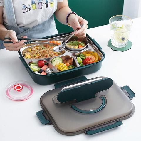 4 Compartments 304 Stainless Steel Office School Food Storage Bento Lunch Box Dishes Lunch Box ► Photo 1/6
