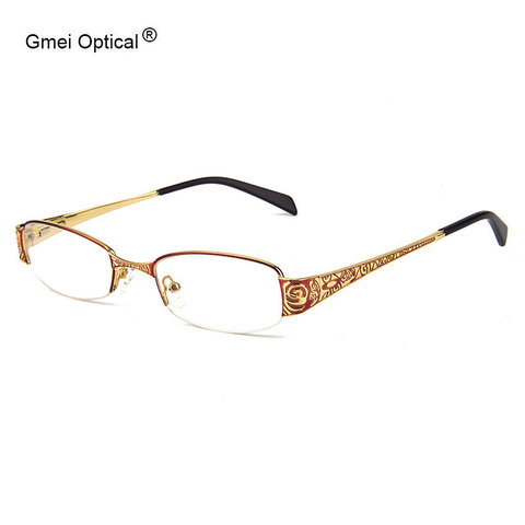 Gmei Optical Rectangular Half-Rim Alloy Women Eyglasses Frame With Design On Temples Women Glasses Frames Optical Eyewear T8039 ► Photo 1/6