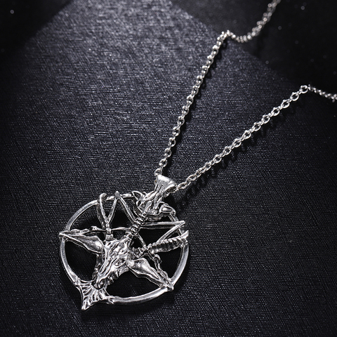 Pan God Skull Necklace Fashion Vintage Women Men Pentagram Goat Head Pendant Chain Unisex Luck Alloy Retro Necklace Jewelry ► Photo 1/6