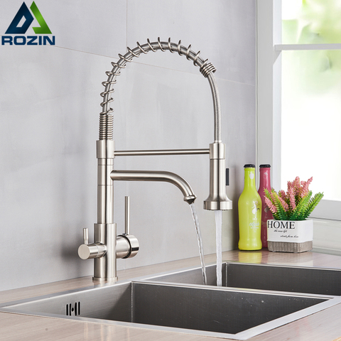 360 Degree Rotation drinking filtered water kitchen faucet Dual Swivel Spout Faucet Brushed Nickel Kitchen sink tap ► Photo 1/6