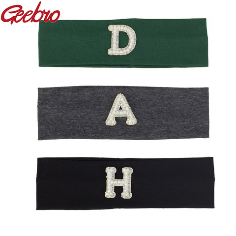 Geebro Baby Boys Girls pearl Letter Cotton Headband Soft Kids Hair Band Baby Cotton Headwear Cute Elastic Kids Hair Accessories ► Photo 1/6