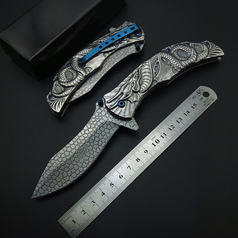 Silvery Demon Evil Dragon Snake Carving 3D Folding Knife with Clip Pocket Knives All Steel Stainless Cool For Collection Tool ► Photo 1/1