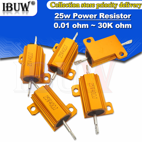 RX24 25W Aluminum Power Metal Shell Case Wirewound Resistor 0.01 ~ 30K 1 2 3 5 6 8 10 20 100 150 200 300 500 1K 10K ohm ► Photo 1/5