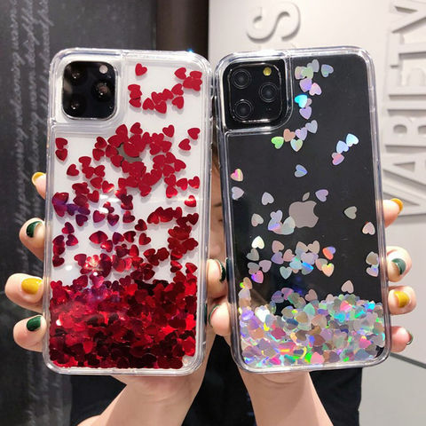 Glitter Love Heart Sequins Quicksand Phone Case For iPhone 12 11Pro Max XR XS Max X 8 7 6S Plus Dynamic Liquid Case For 11 11Pro ► Photo 1/6