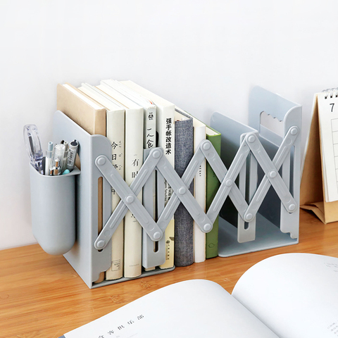 Retractable Bookends For Shelves Book Support Stand Adjustable Bookshelf With Pen Holder Desk Organizer Office Accessories ► Photo 1/6