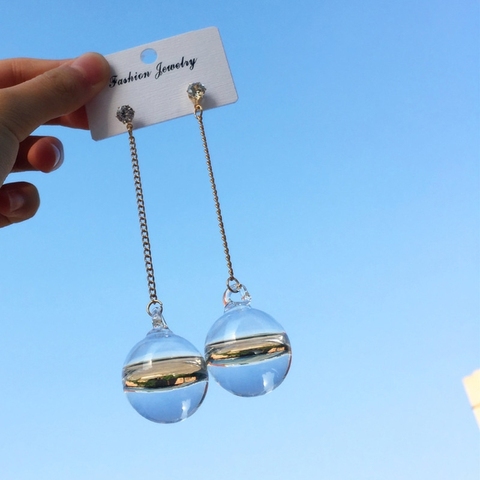 Shiny AB Transparent Bubble Ball Glass Water Inside Drop Earrings For Women ► Photo 1/6