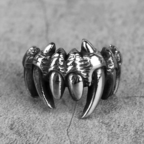 Stainless Steel Men Rings Beast Monster Teeth Punk Rock Hip Hop Cool for Biker Male Boyfriend Jewelry Creativity Gift Wholesale ► Photo 1/6