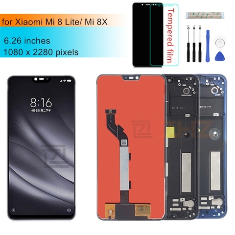 Original For Xiaomi Mi 8 Lite lcd display touch screen Digitizer Assembly 10 touch with frame 8x screen replacement repair parts ► Photo 1/6
