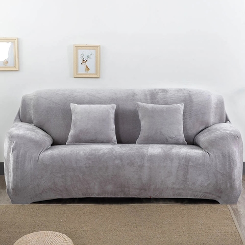 Solid Color Plush Thicken Elastic Sofa Cover Universal Sectional Slipcover 1/2/3/4 seater Stretch Couch Cover for Living Room ► Photo 1/6