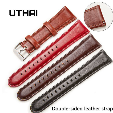 UTHAI P37 Geniune Leather Watchbands 18MM 20MM 22MM 24MM Double-sided leather strap For Samsung Galaxy Watch  Watch Accessories ► Photo 1/6