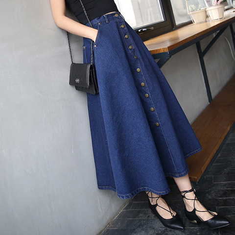 2022 Fashion Korean Preppy Style Denim Women Solid Color Long Skirt High  Waist Feminina Big Hem Casual Zipper Button Jean Skirts - Price history &  Review | AliExpress Seller - BARGAIN HUNTERS Store 