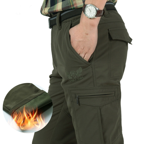 Men's Fleece Tactical Pants Winter Warm Cargo Pant Military SoftShell Work Trousers Shark Skin Thick Warm Waterproof Pants M-4XL ► Photo 1/6