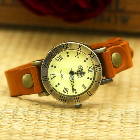 Shsby New Rome Vintage Cow Leather Strap Watches Women Dress Bracelet Watches Female Bronze Quartz Watch Student Leisure Watch ► Photo 1/6