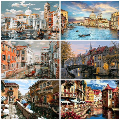 AZQSD DIY Painting By Numbers Unframe Landscape Handmade Gift Acrylic Paint Coloring By Numbers City Home Decoration ► Photo 1/6